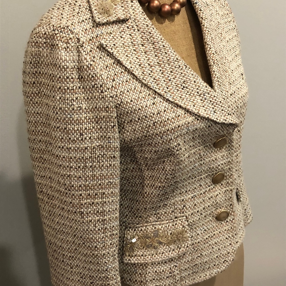 Georgiou Tan Blush Brown Beaded Embroidered Jacket